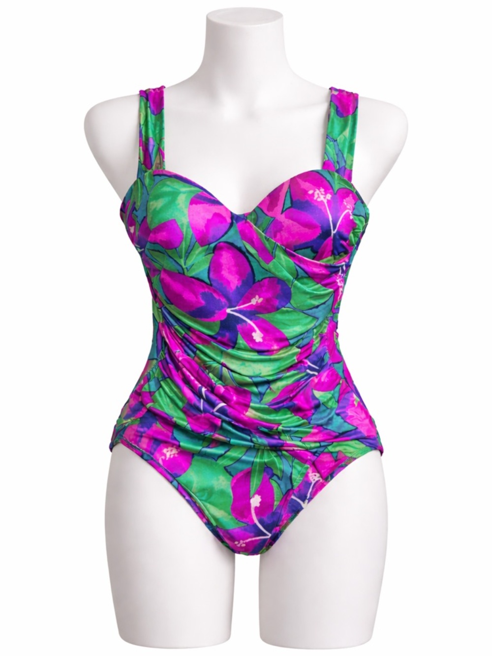 Vintage Sirena One Piece Swimsuit Womens 10 Green Pink Floral USA Retro Summer